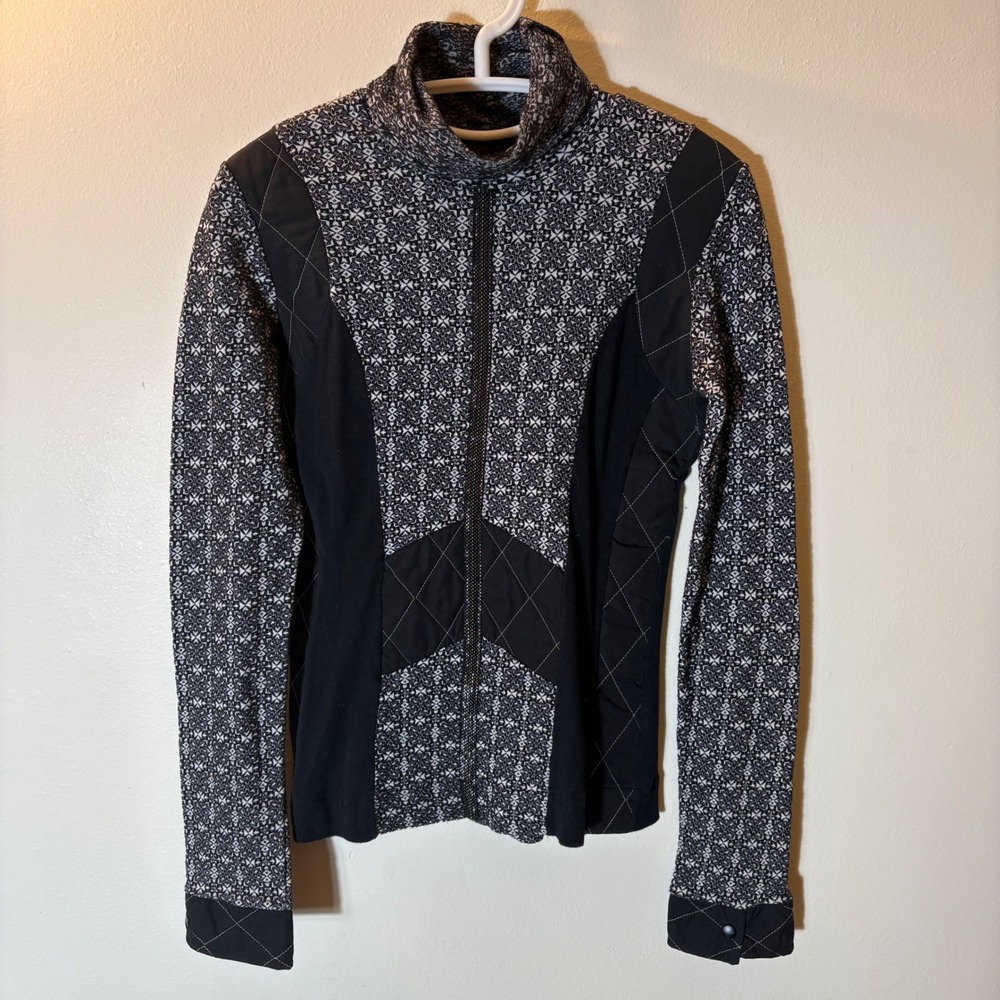 Custo Barcelona Womens Mixed‎ Media Quilted Full Zip Jacket Black White Size 2
